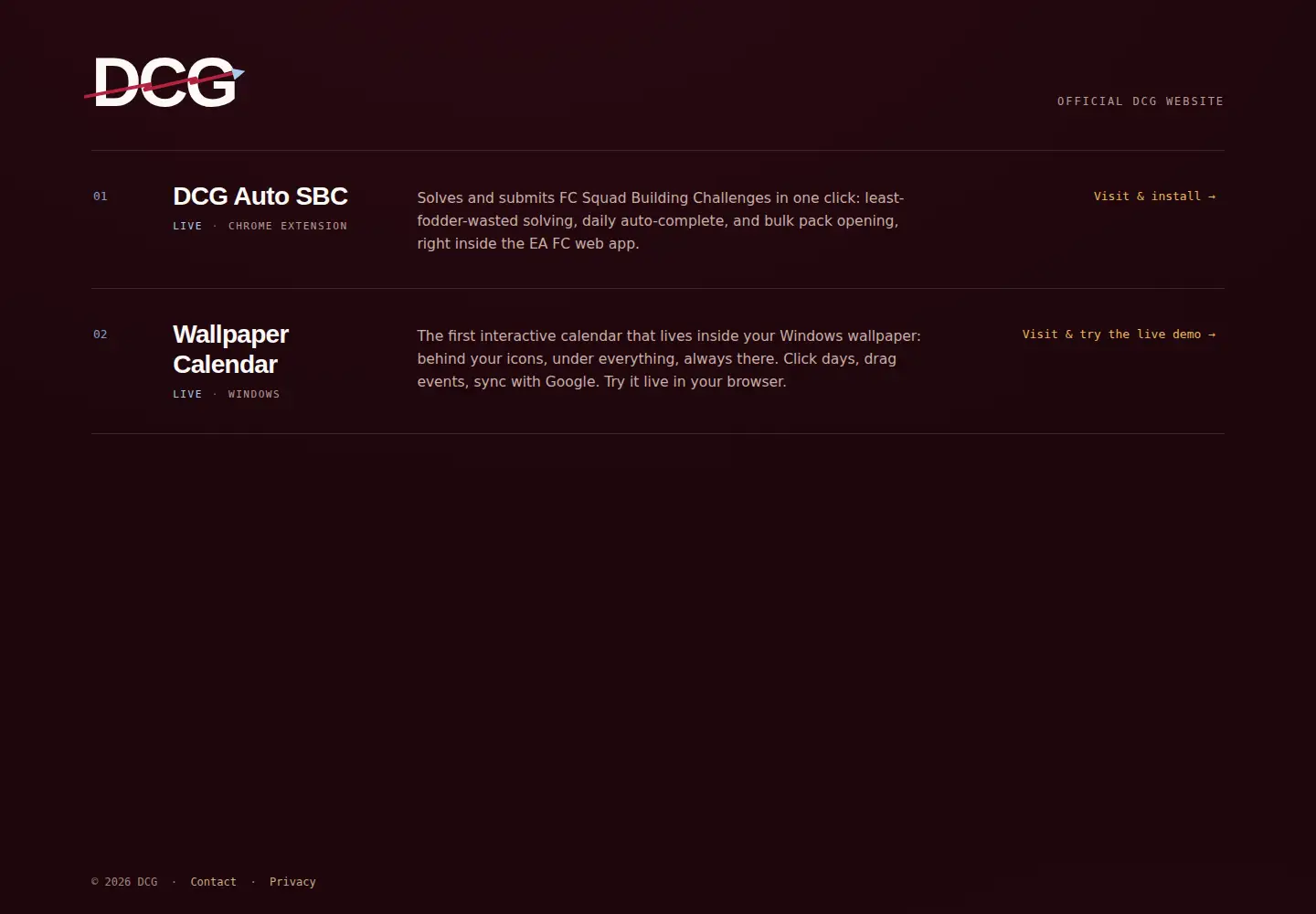 Screenshot of dcgapps.com