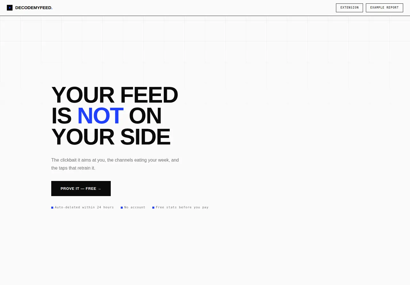 Captured homepage of decodemyfeed.com in the current scan