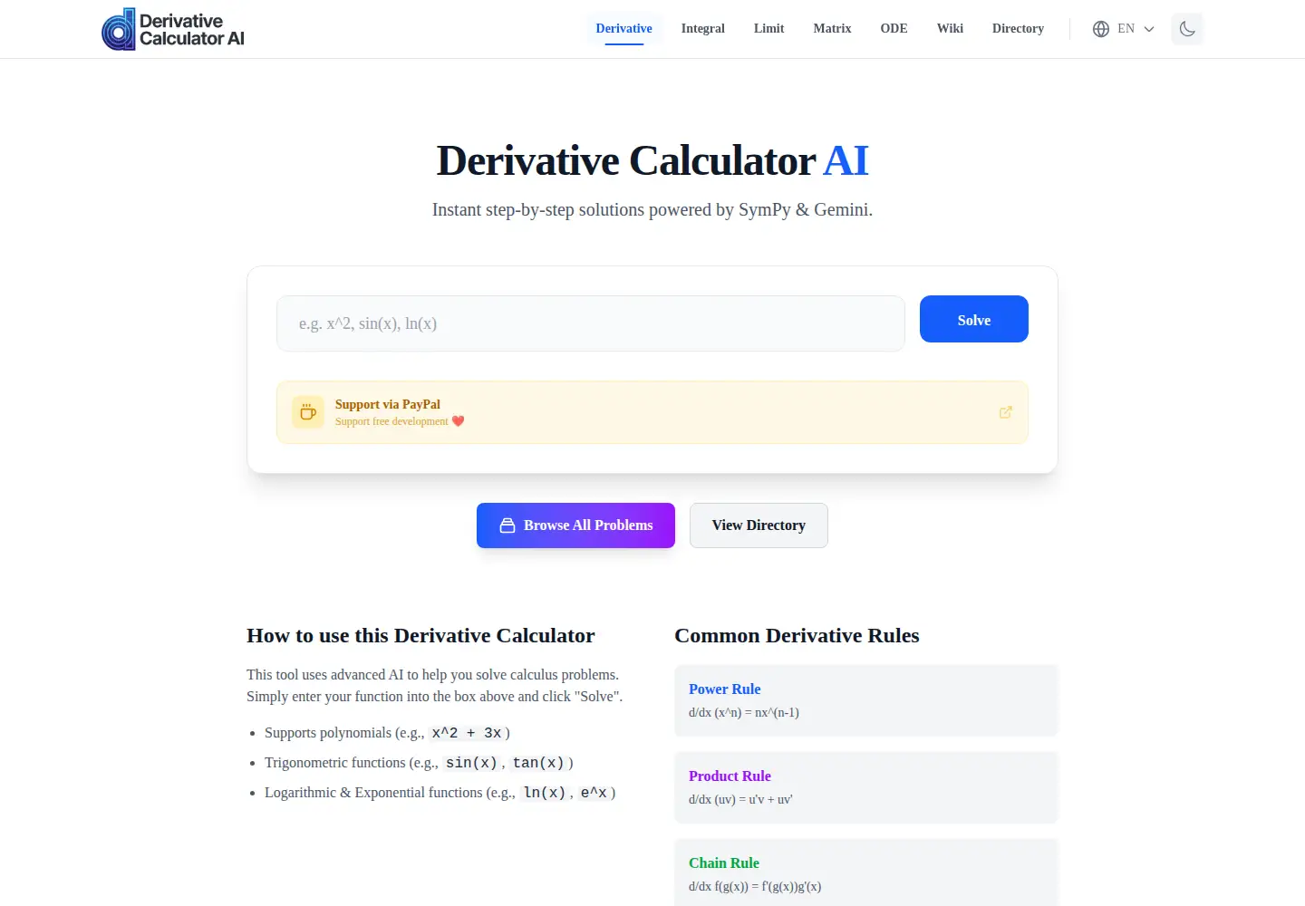 Screenshot of derivativecalculatorai.com