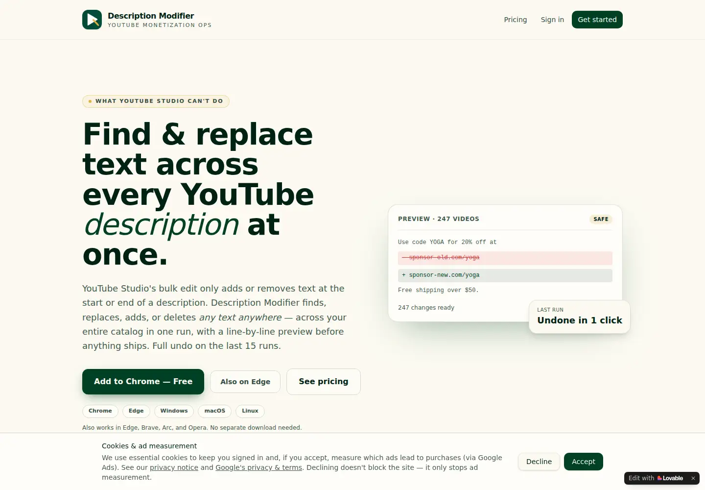 Captured homepage of descriptionmodifier.com in the current scan
