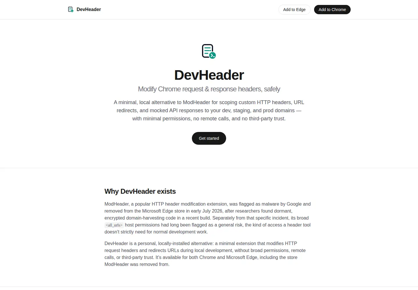 Captured homepage of devheader.com in the current scan
