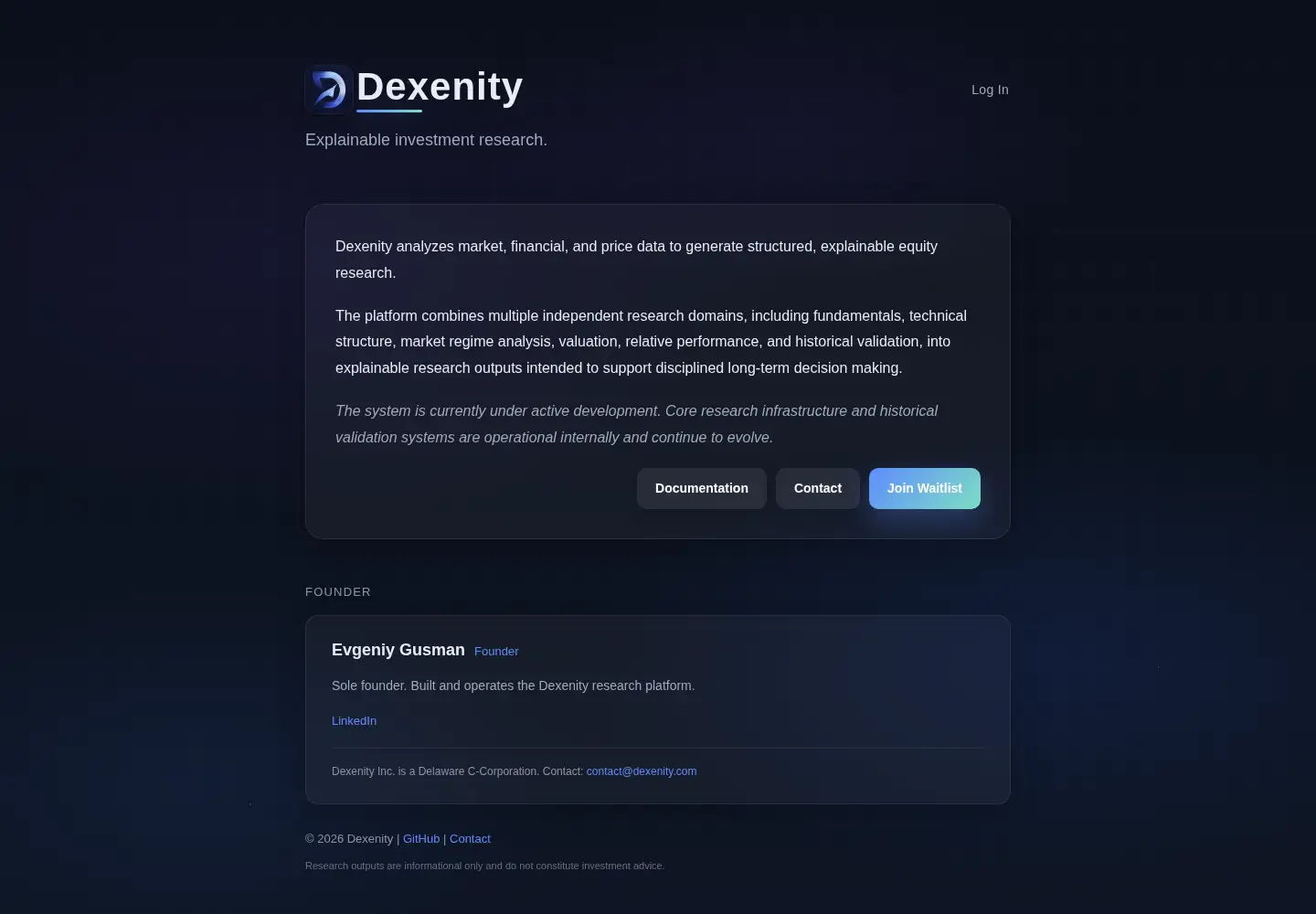Captured homepage of dexenity.com in the current scan