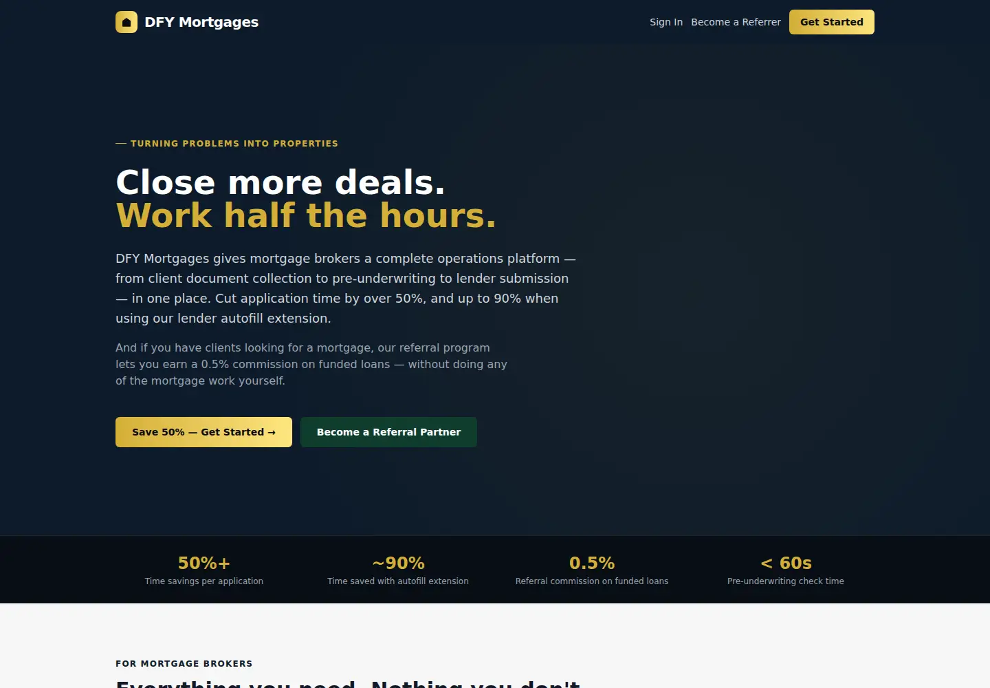 Captured homepage of dfymortgages.com in the current scan
