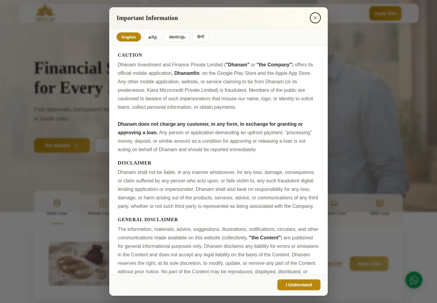 Screenshot of dhanamfinance.com