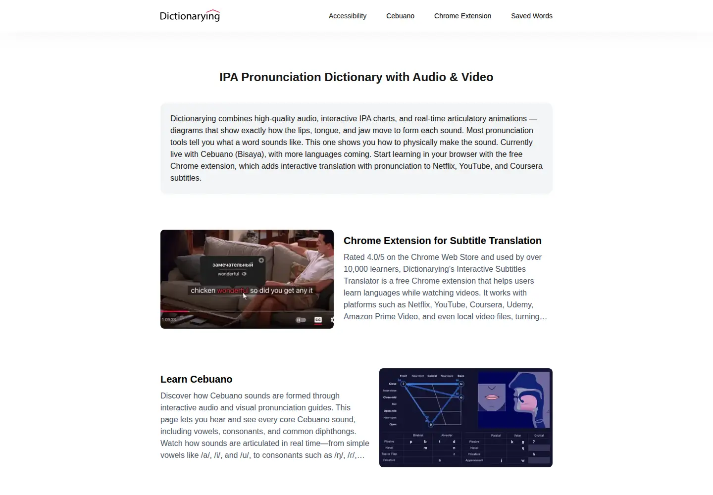 Screenshot of dictionarying.com