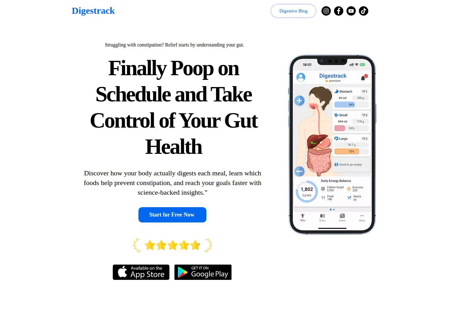 Captured homepage of digestrackapp.com in the current scan