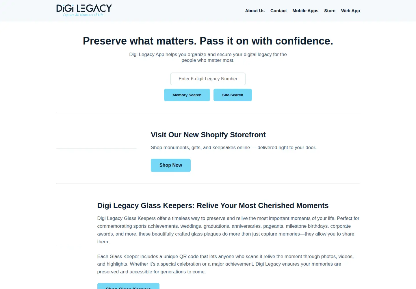 Screenshot of digilegacyapp.com