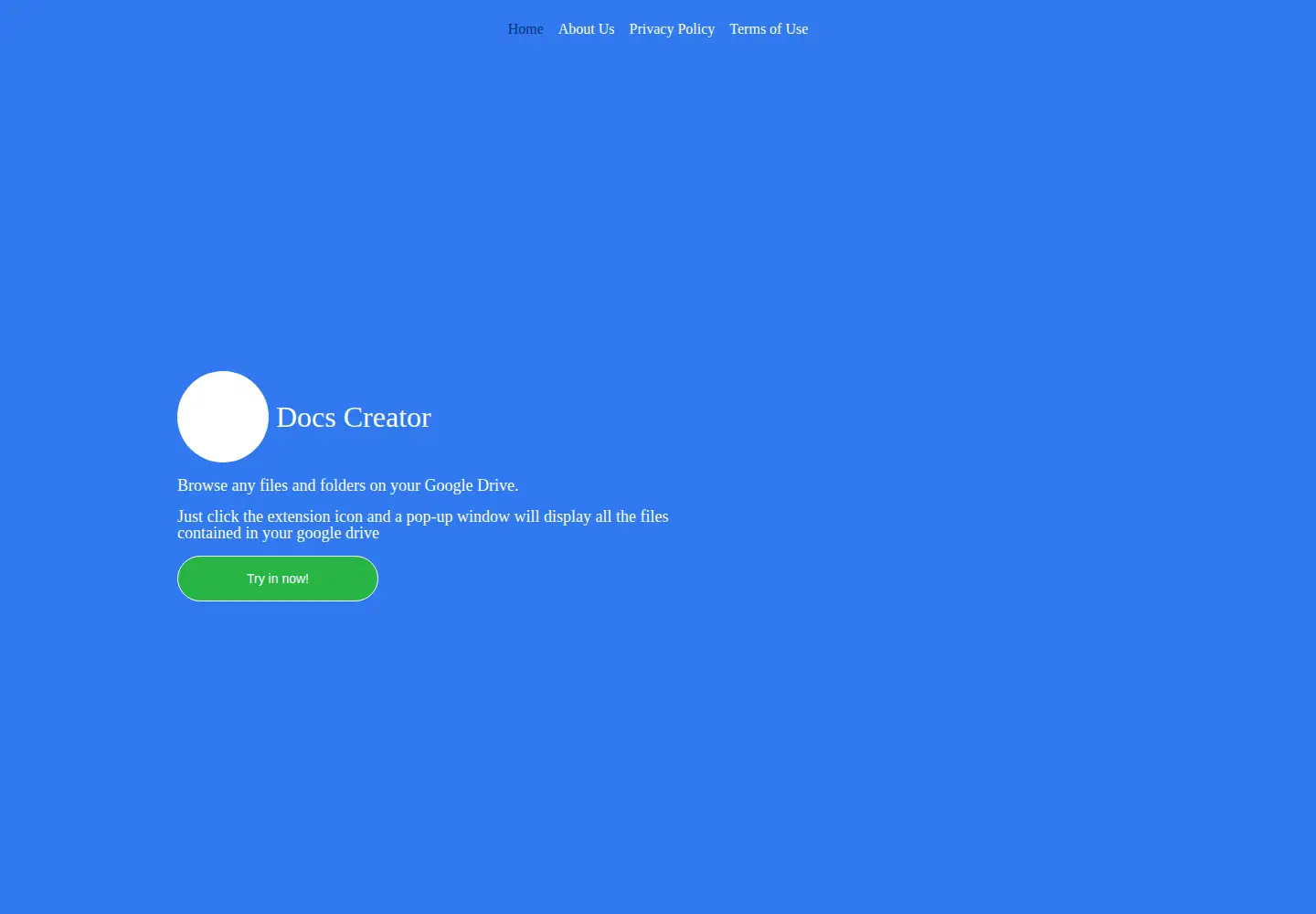 Captured homepage of docscreate.com in the current scan