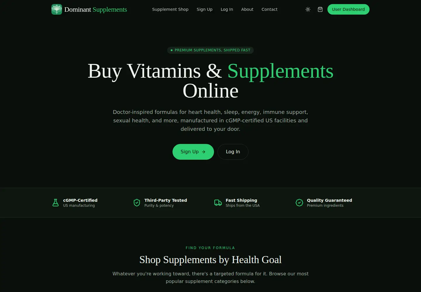 Captured homepage of dominantsupplements.com in the current scan