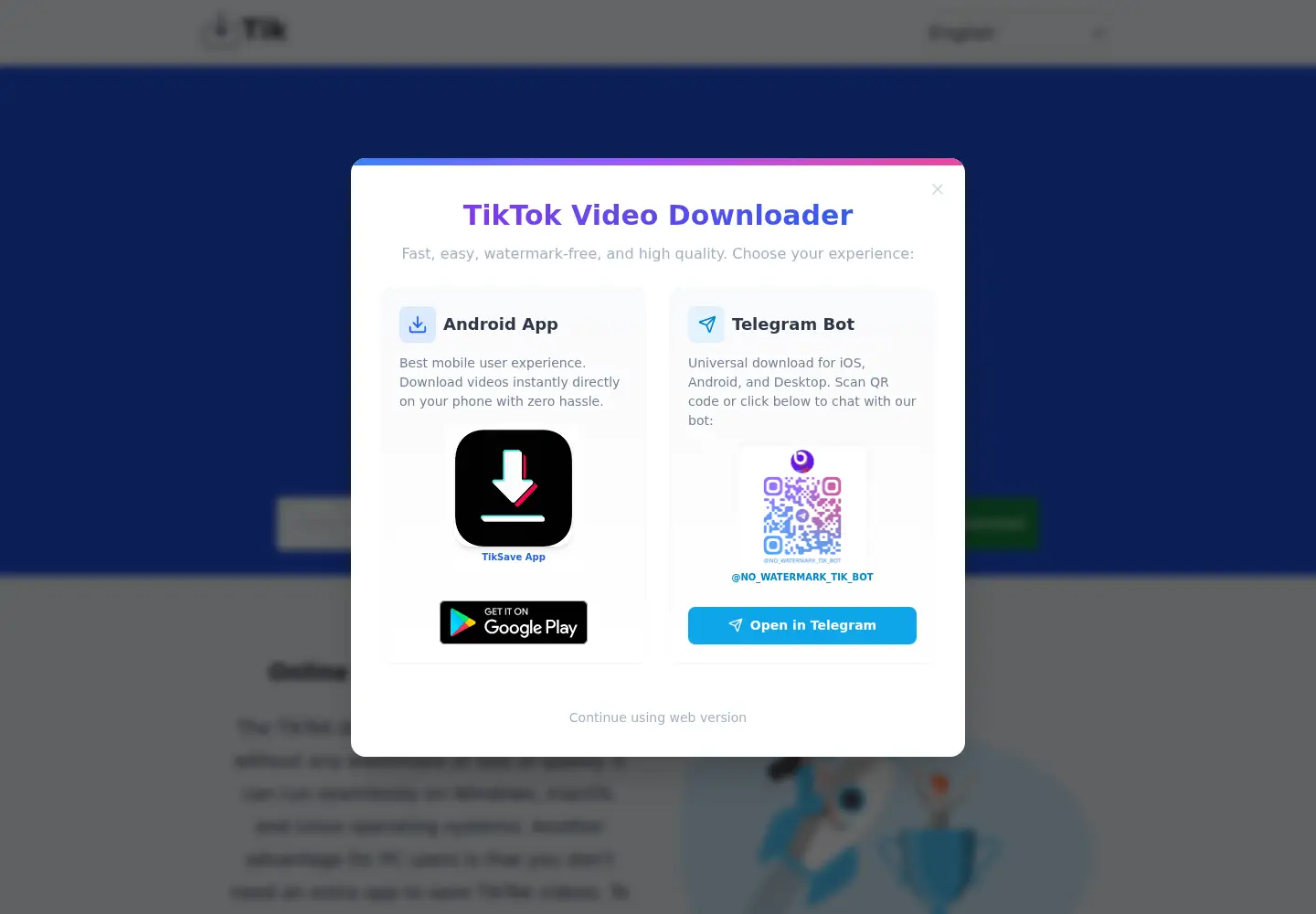Captured homepage of download-tik.com in the current scan