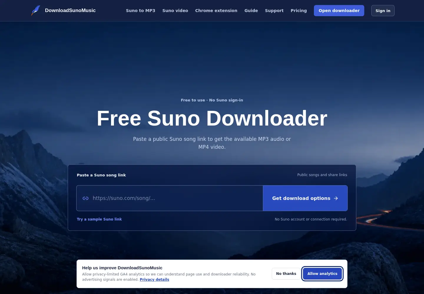 Screenshot of downloadsunomusic.com