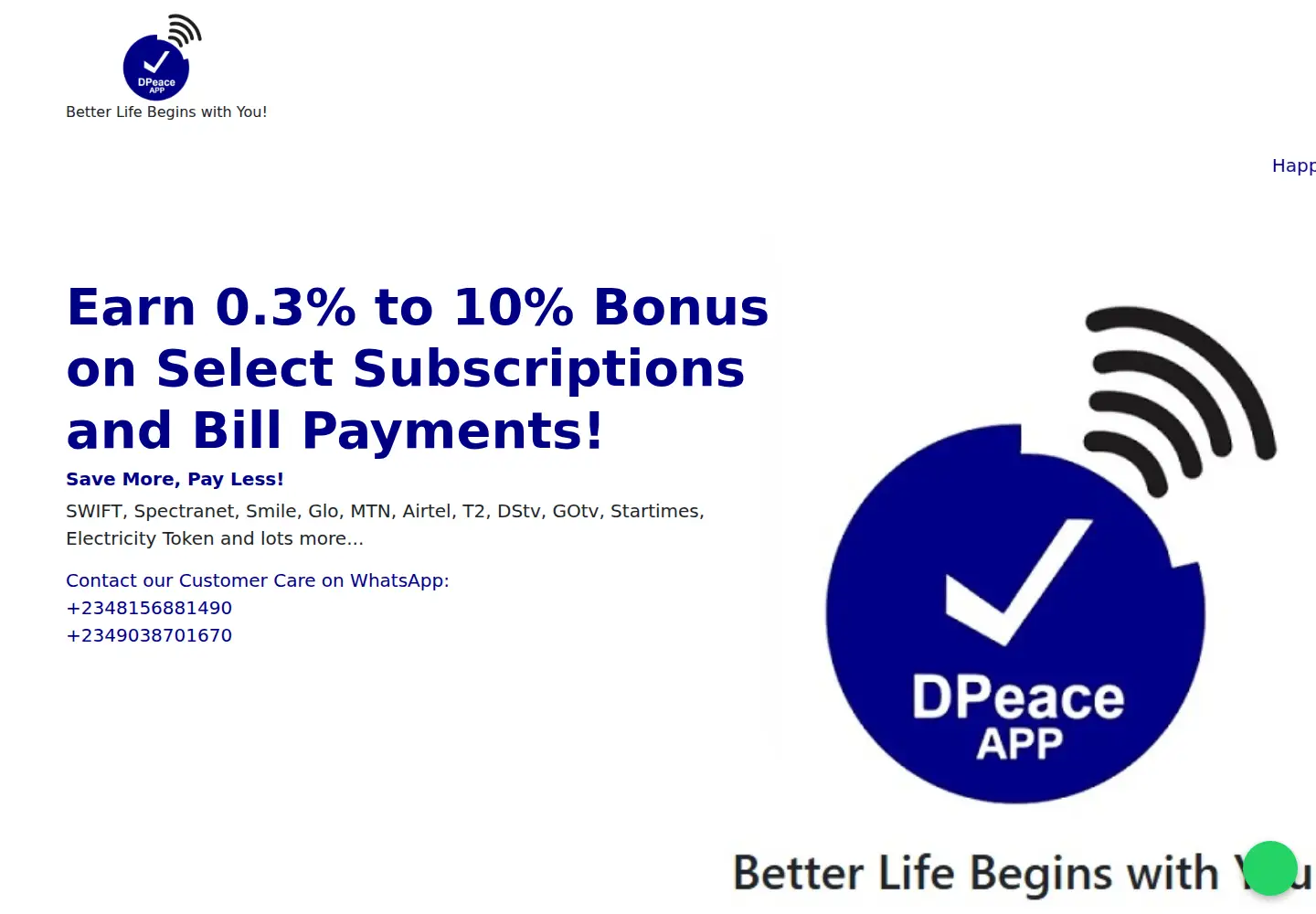 Captured homepage of dpeaceapp.com in the current scan