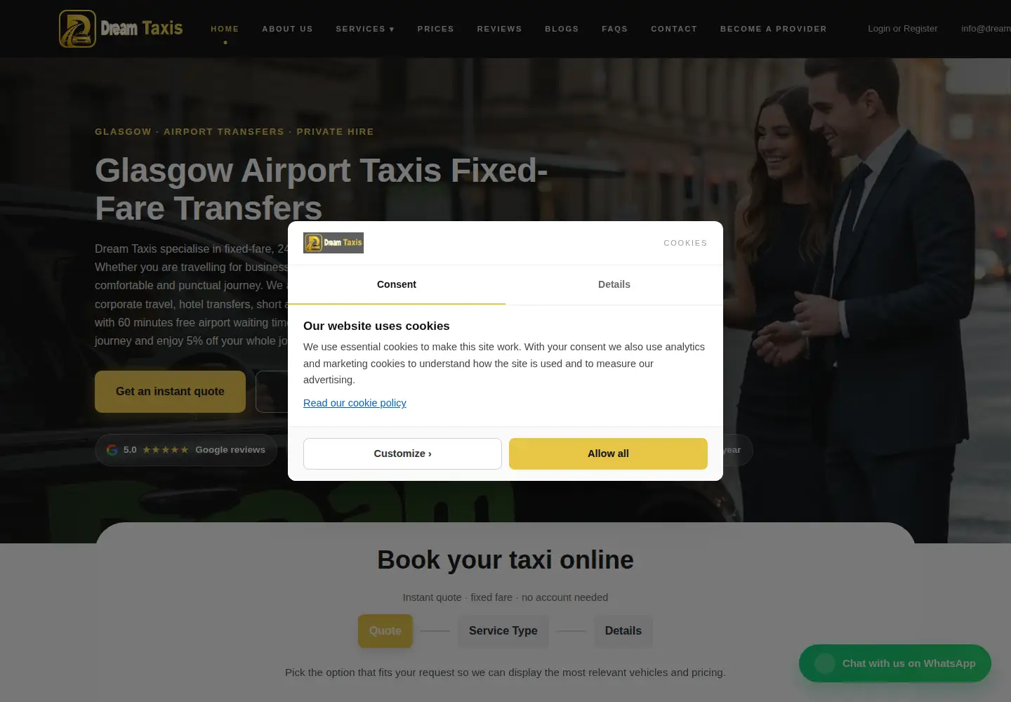 Screenshot of dreamtaxis.com