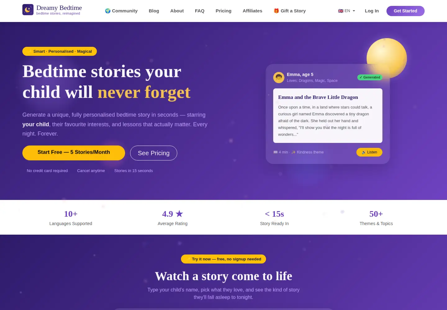 Screenshot of dreamybedtime.com