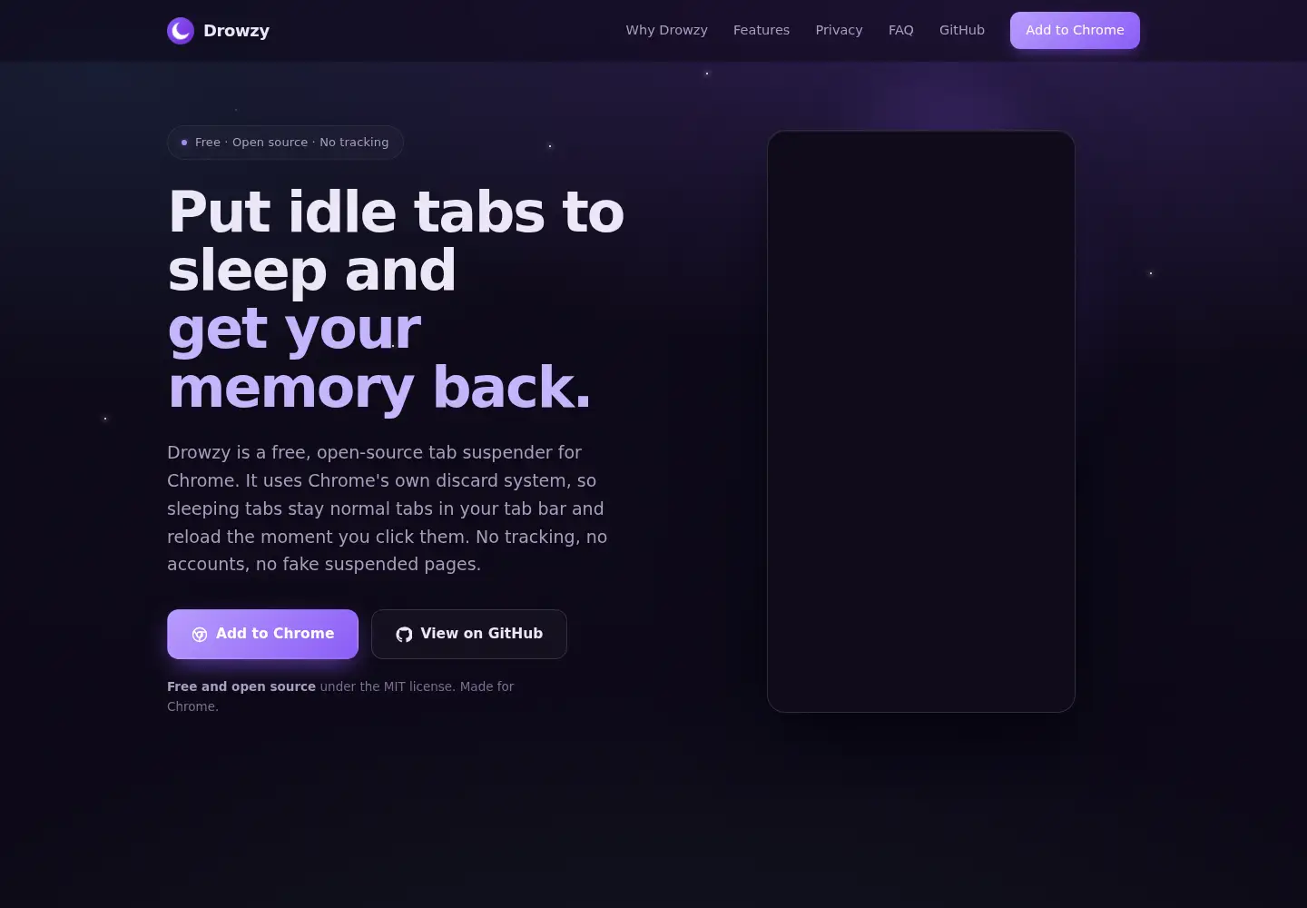 Screenshot of drowzyextension.com