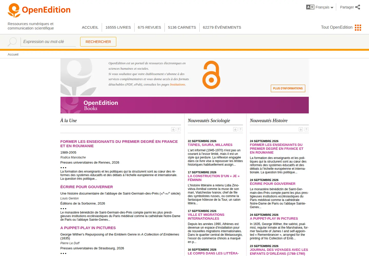 Screenshot of openedition.org