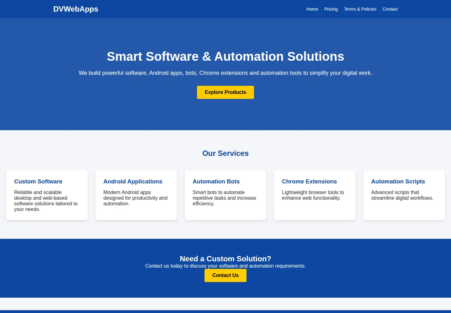Captured homepage of dvwebapps.com in the current scan