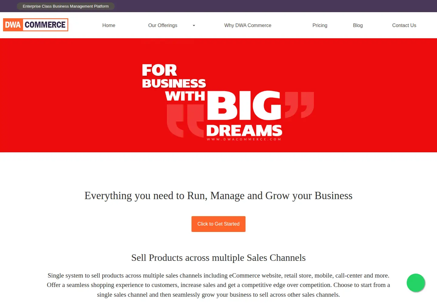 Captured homepage of dwacommerce.com in the current scan