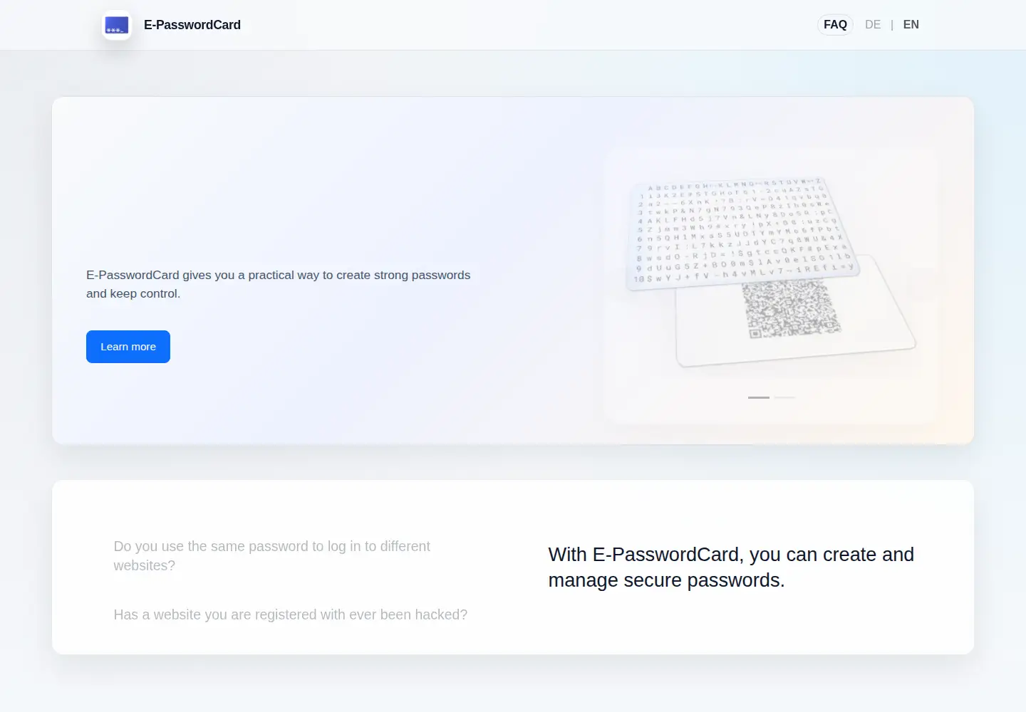 Captured homepage of e-passwordcard.com in the current scan