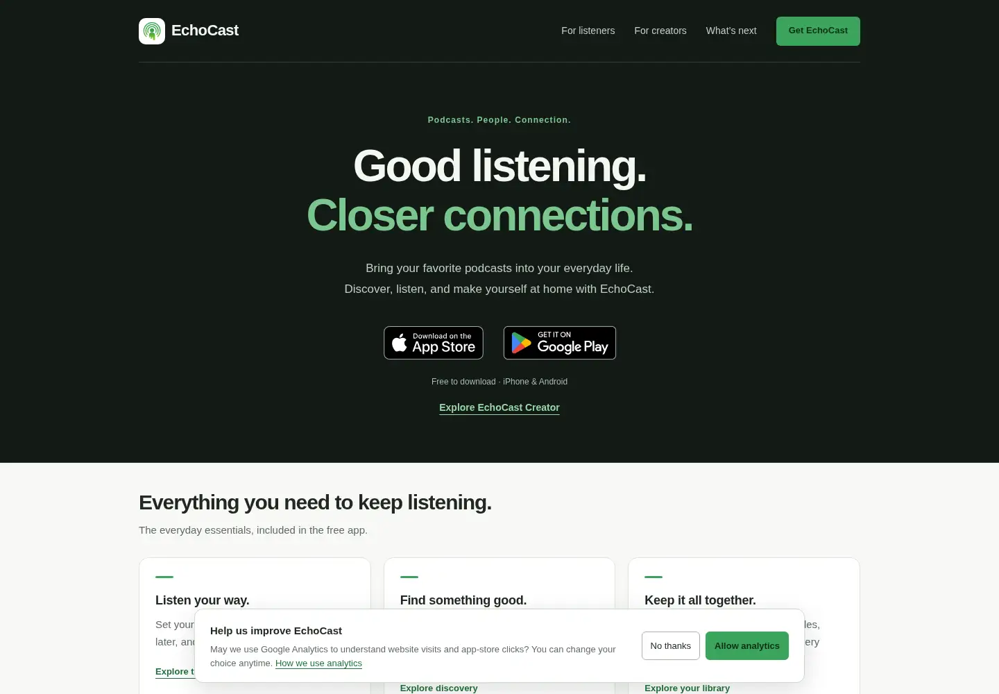 Captured homepage of echocastpod.com in the current scan
