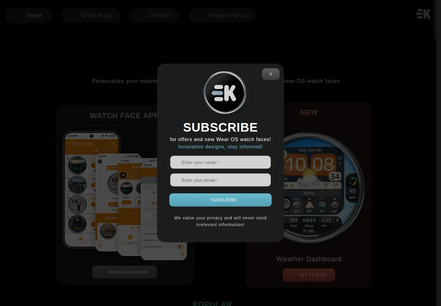 Captured homepage of ekwatchfaces.com in the current scan
