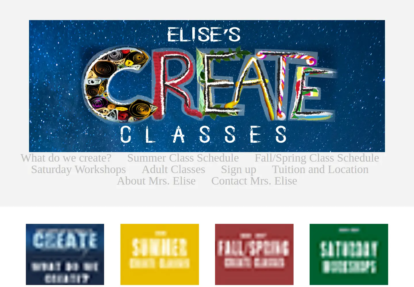 Captured homepage of elisescreateclasses.com in the current scan