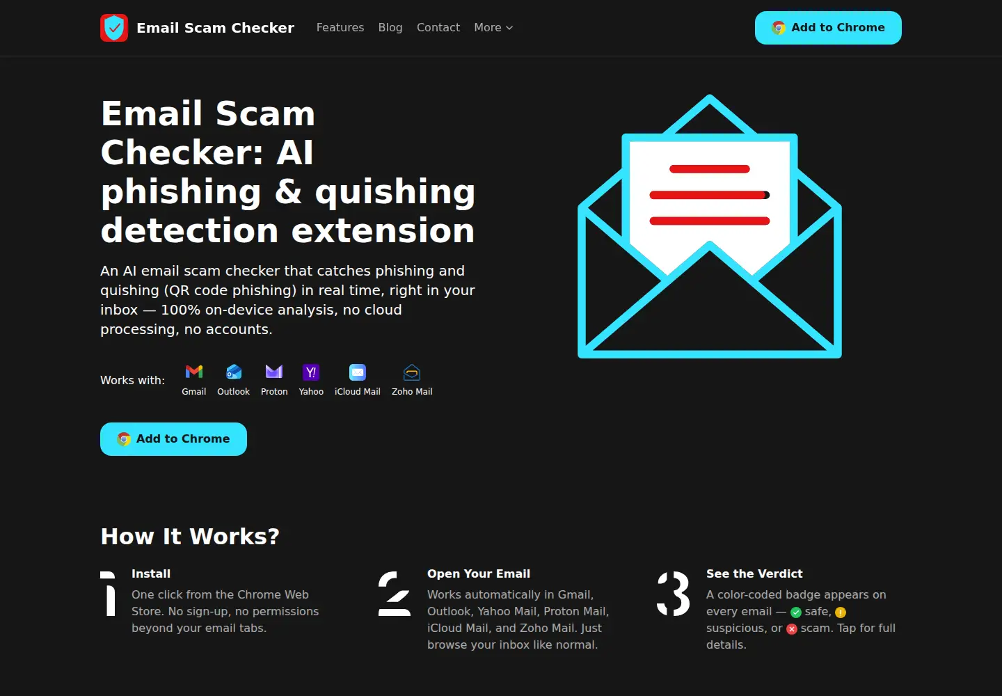 Captured homepage of emailscamcheck.com in the current scan