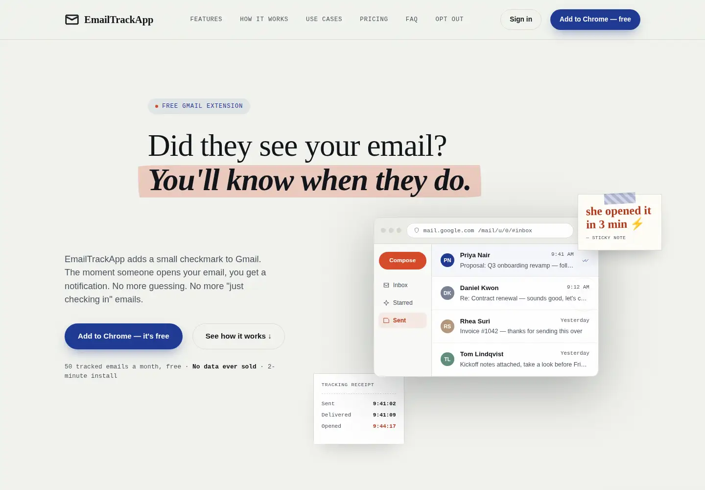 Screenshot of emailtrackapp.com