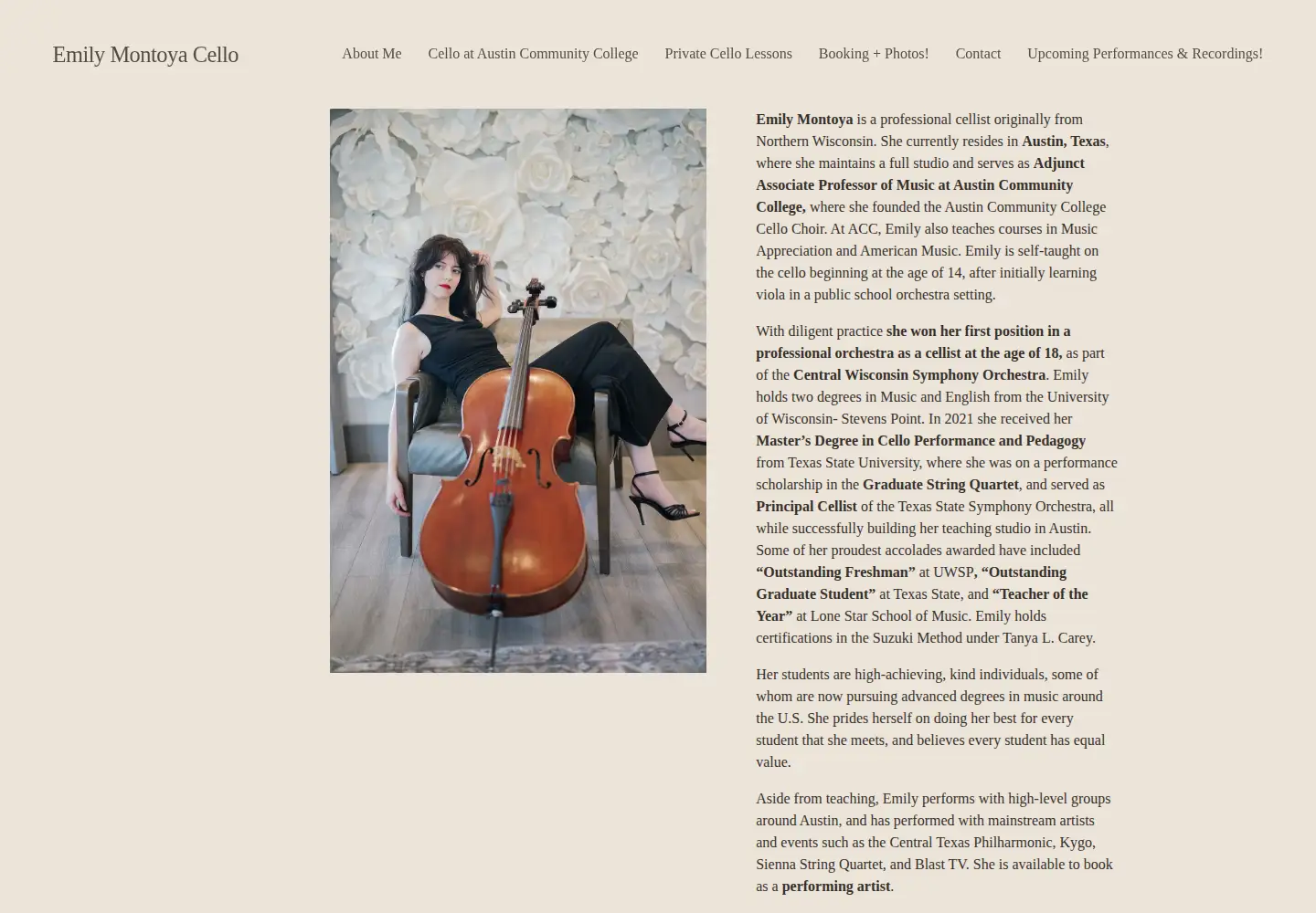 Captured homepage of emilymontoyacello.com in the current scan