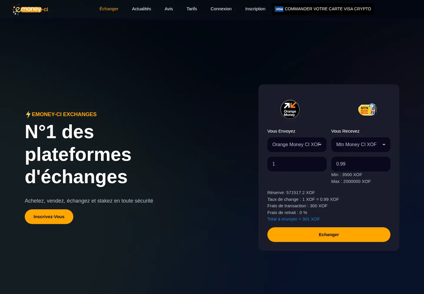 Captured homepage of emoneyci-exchanges.com in the current scan