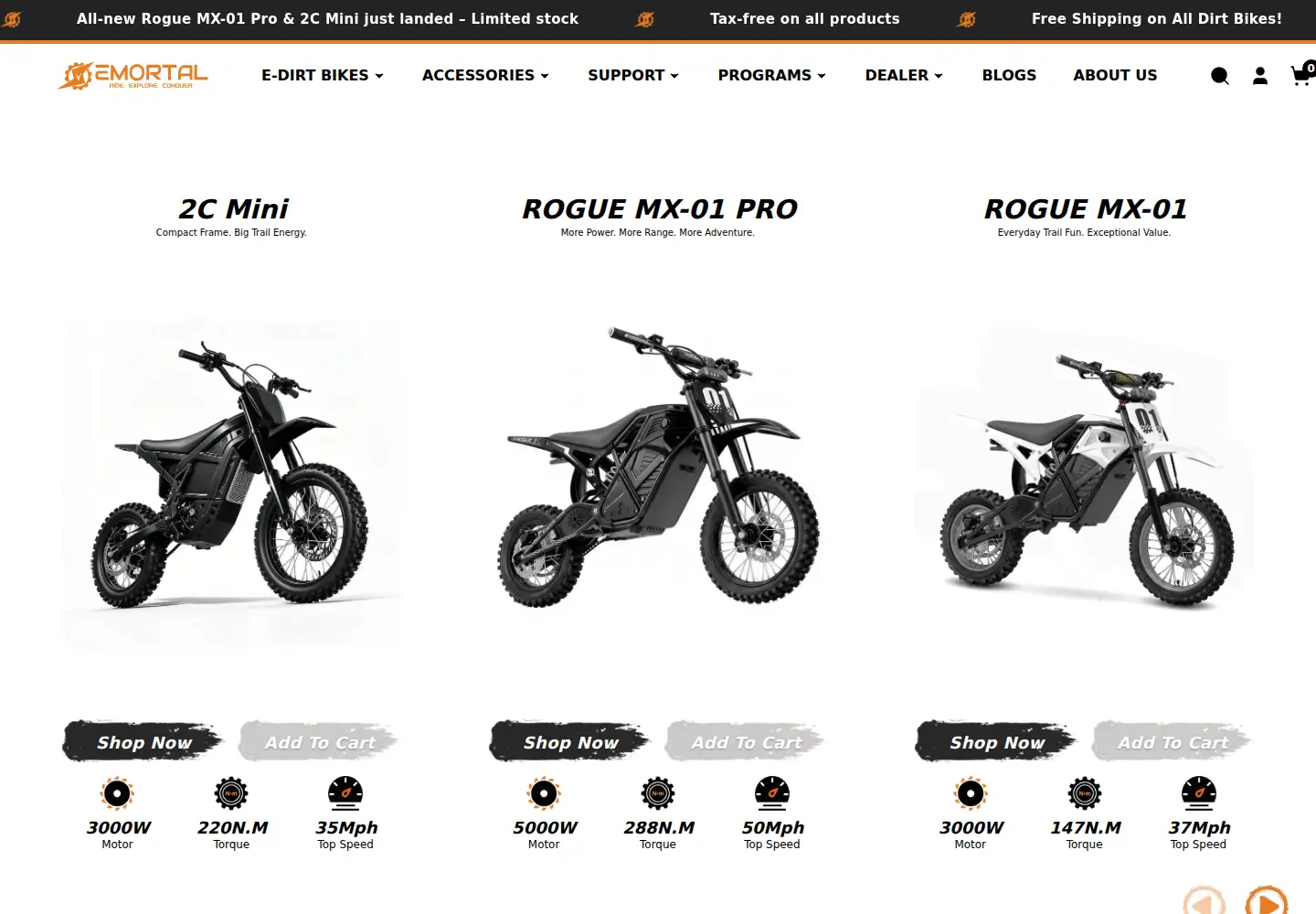 Screenshot of emortalbikes.com