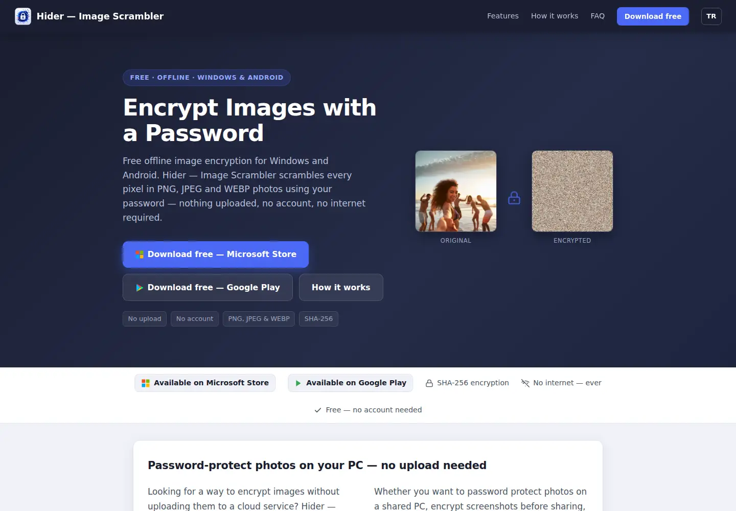 Captured homepage of encryptimages.com in the current scan