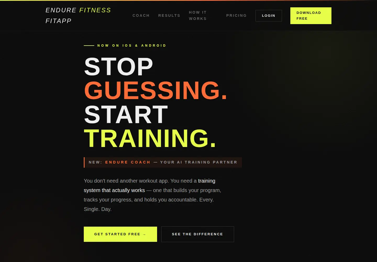 Screenshot of endurefitapp.com