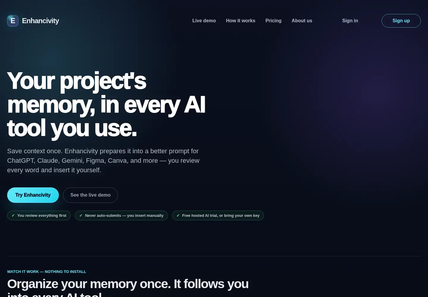 Captured homepage of enhancivity.com in the current scan