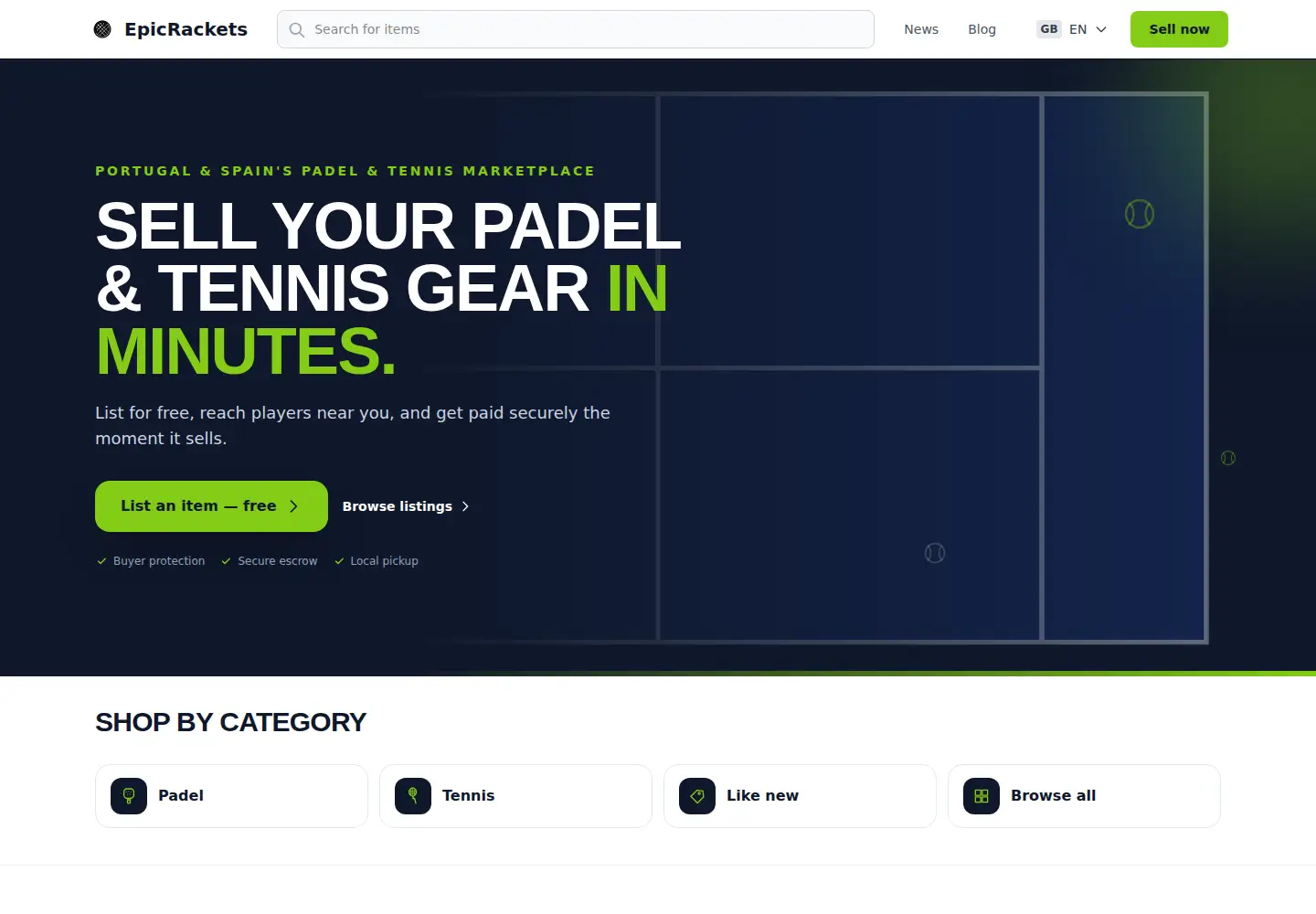 Screenshot of epicrackets.com