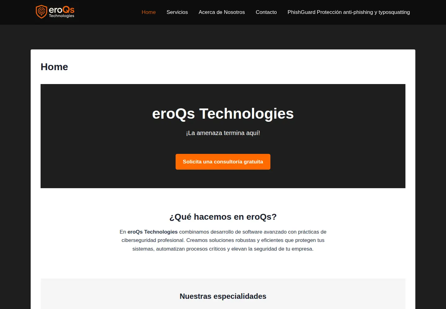 Captured homepage of eroqs.com in the current scan