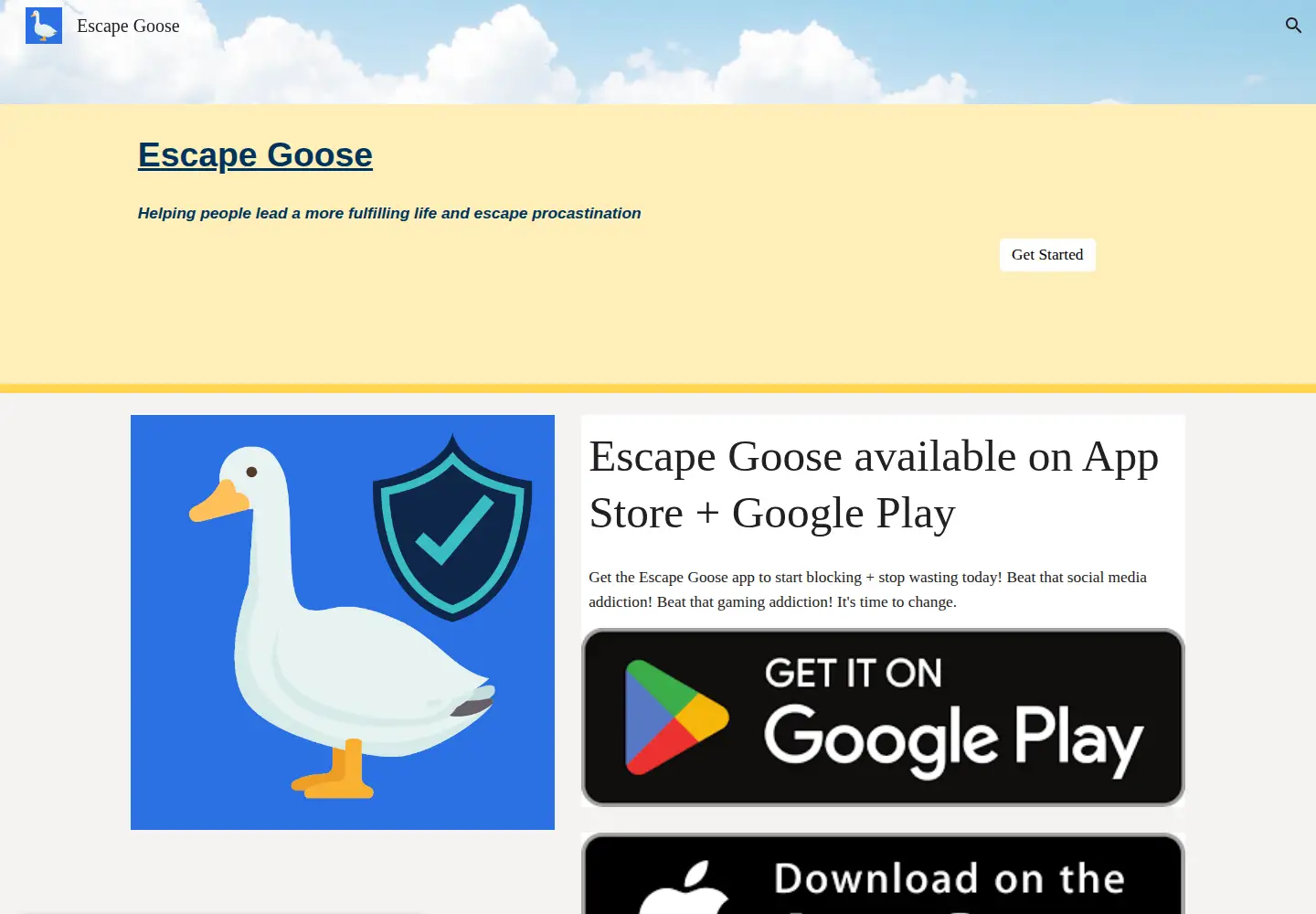 Captured homepage of escapegoose.com in the current scan