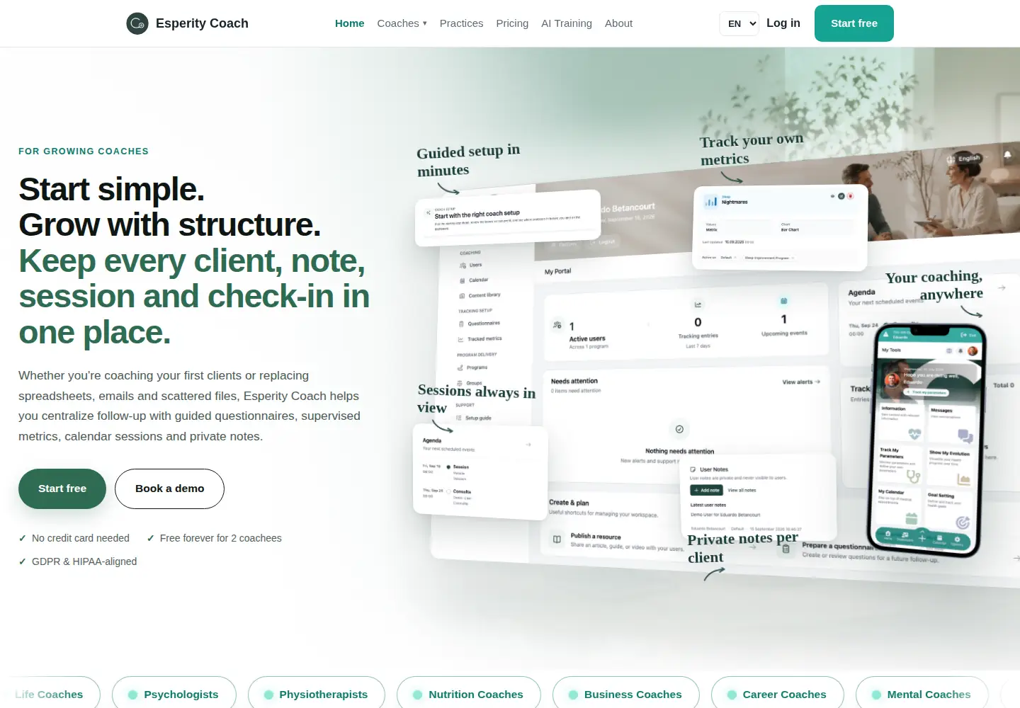 Captured homepage of esperitycoach.com in the current scan