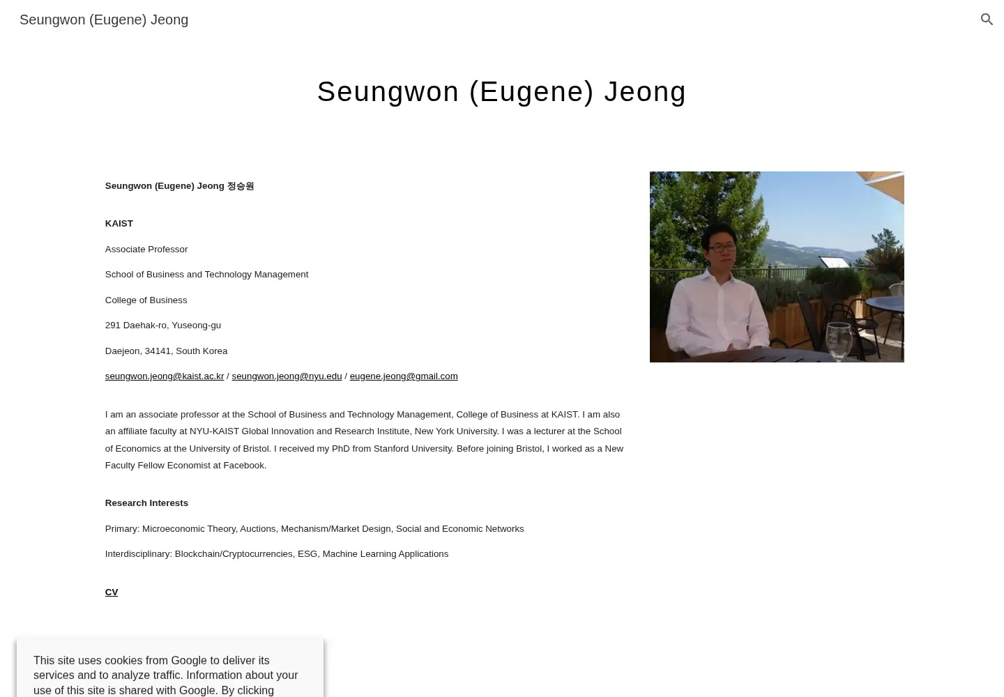 Captured homepage of eugenejeong.com in the current scan