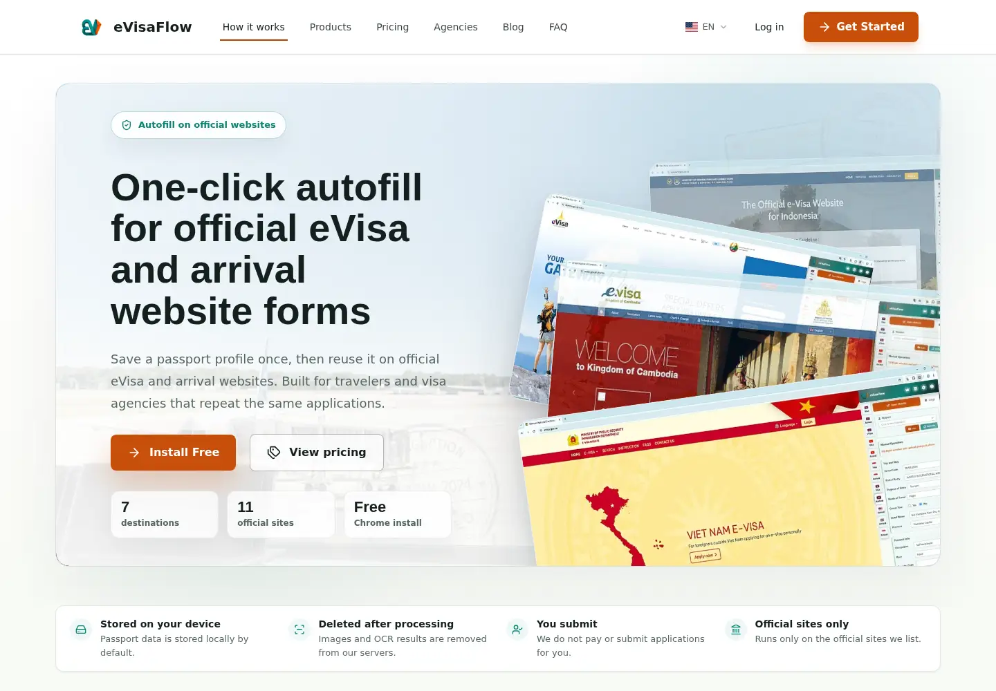 Captured homepage of evisaflow.com in the current scan