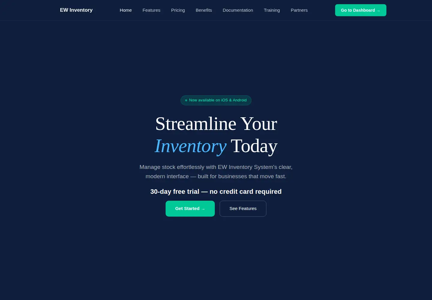 Captured homepage of ewinventory.com in the current scan