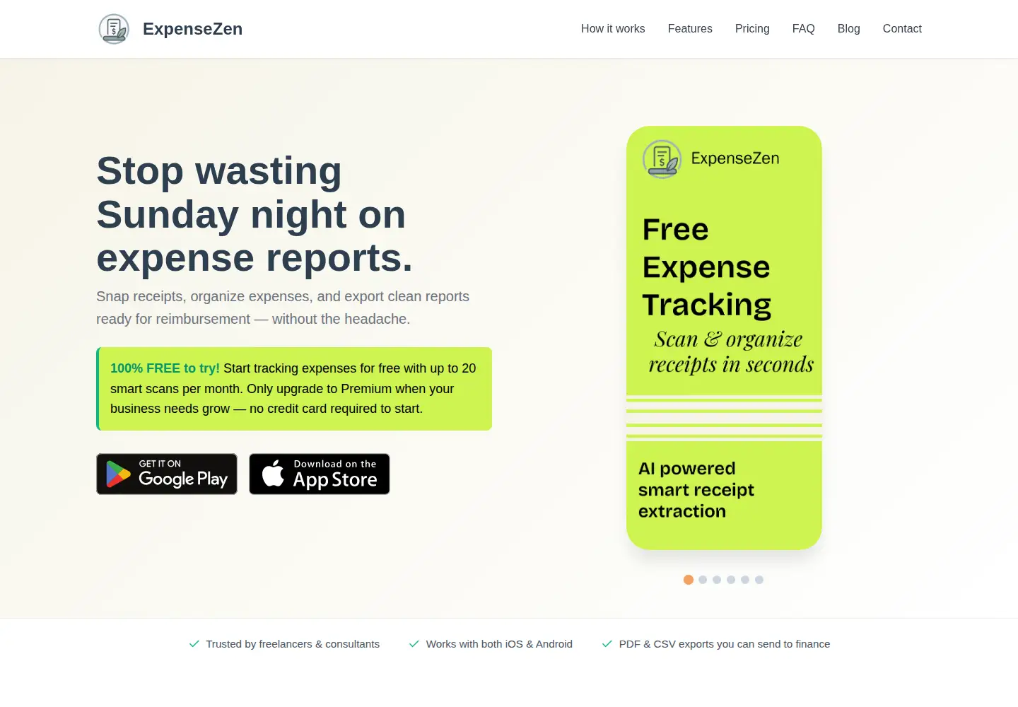 Captured homepage of expensezenapp.com in the current scan