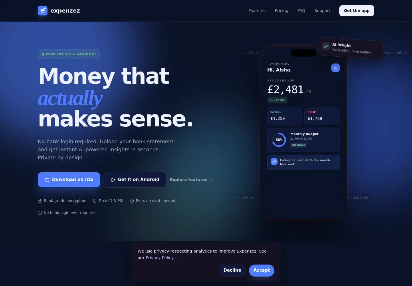 Screenshot of expenzez.com