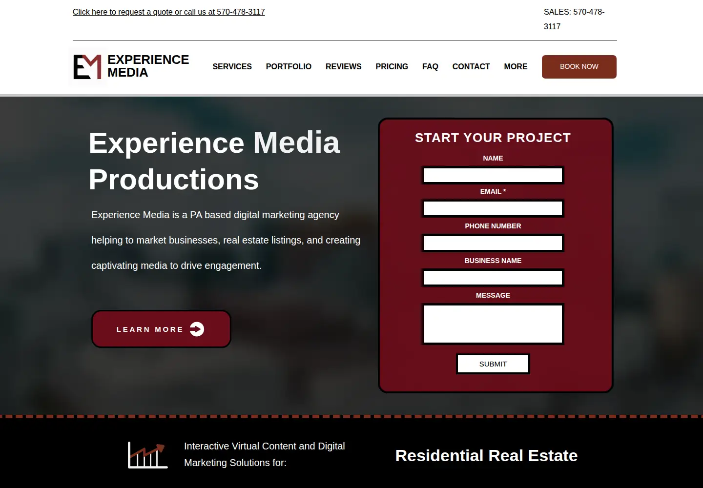 Captured homepage of experiencemediaproductions.com in the current scan