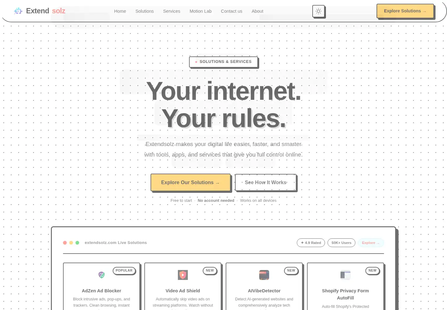 Captured homepage of extendsolz.com in the current scan