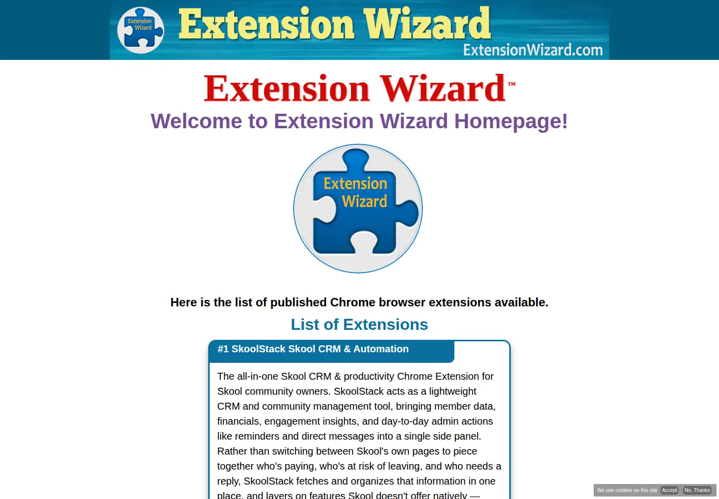 Captured homepage of extensionwizard.com in the current scan