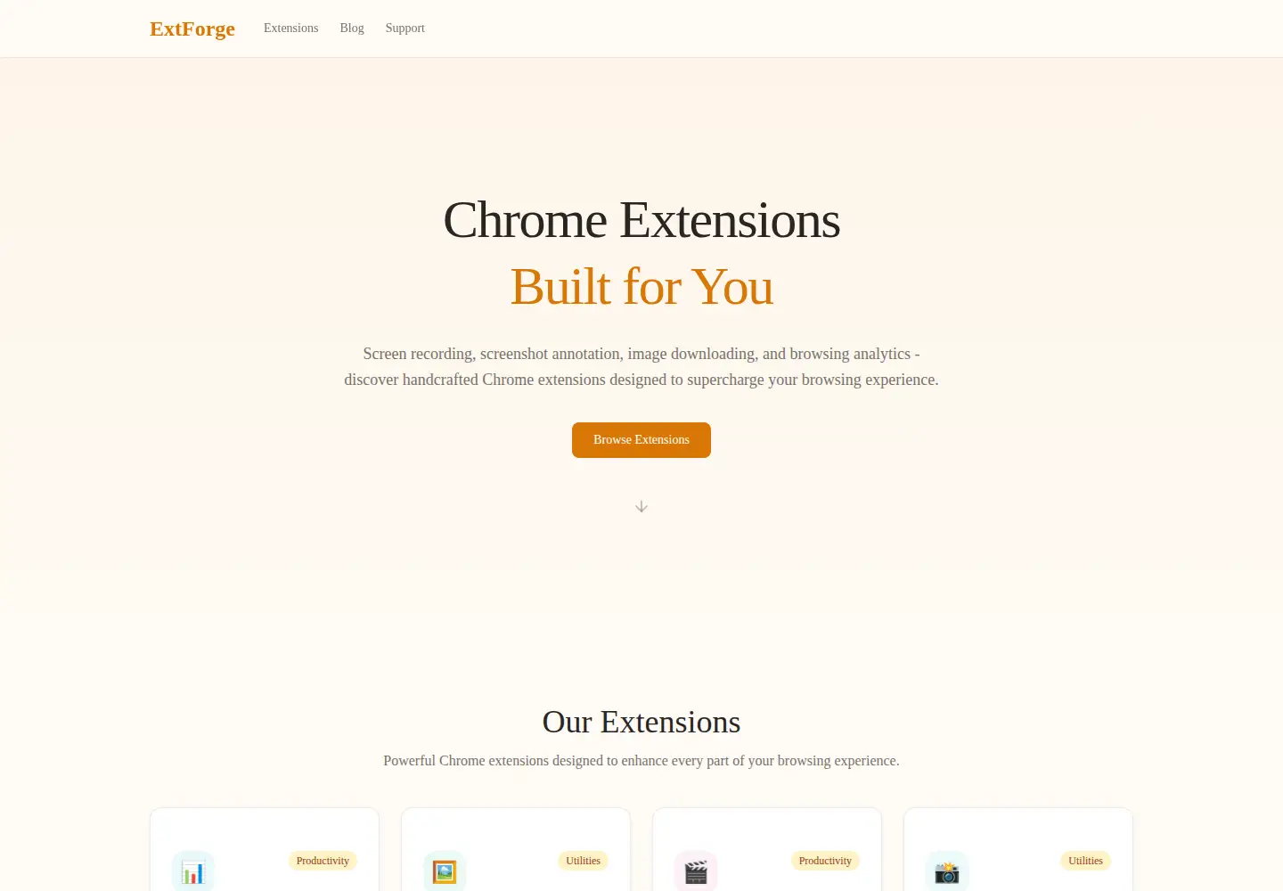 Captured homepage of extforge.com in the current scan