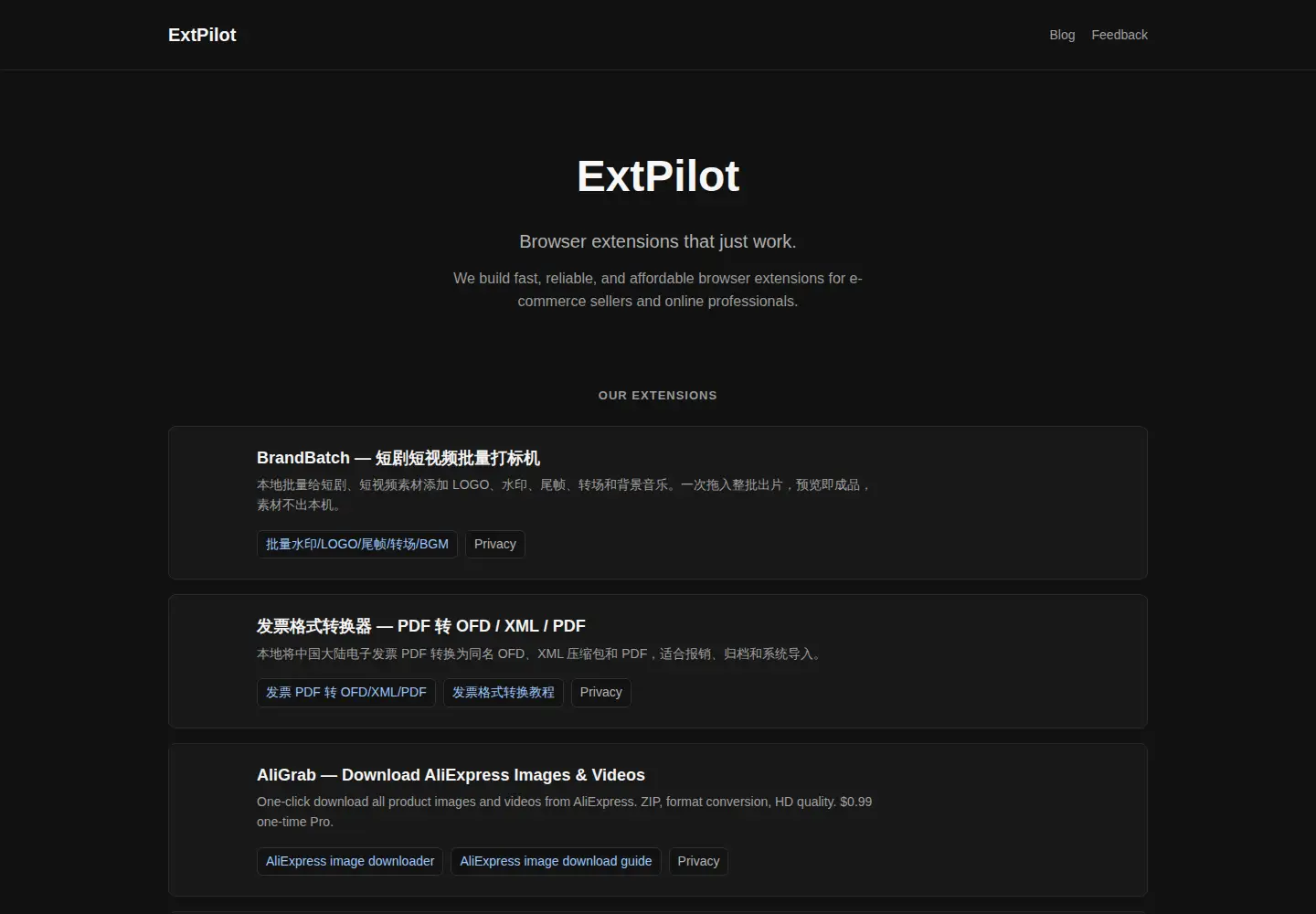 Captured homepage of extpilot.com in the current scan