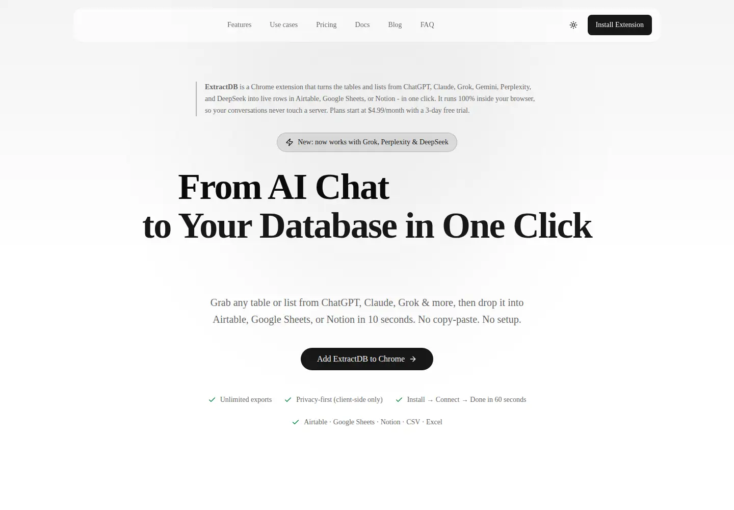 Screenshot of extractdb.com