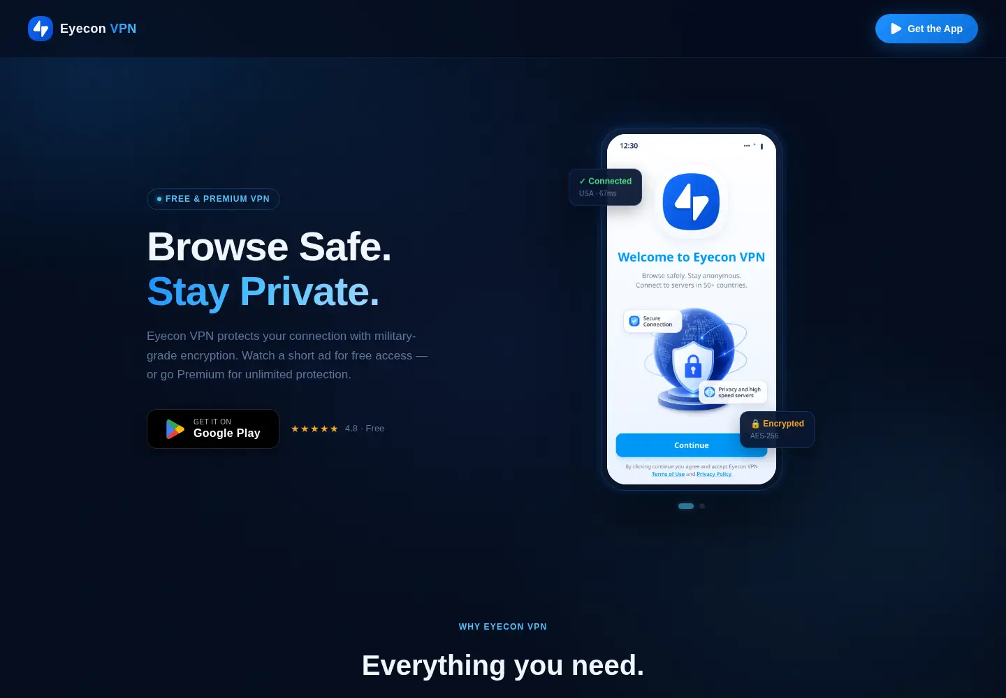 Captured homepage of eyecon-vpn.com in the current scan